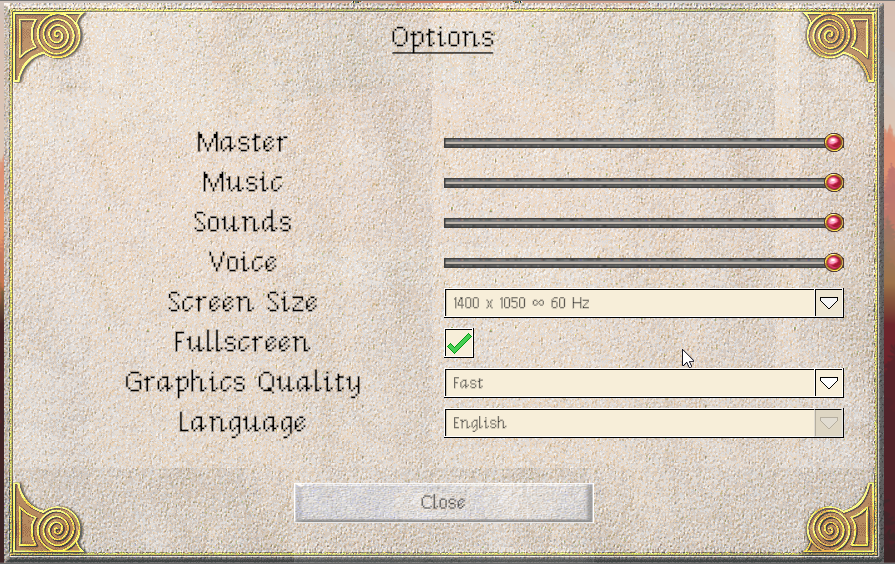 Options menu